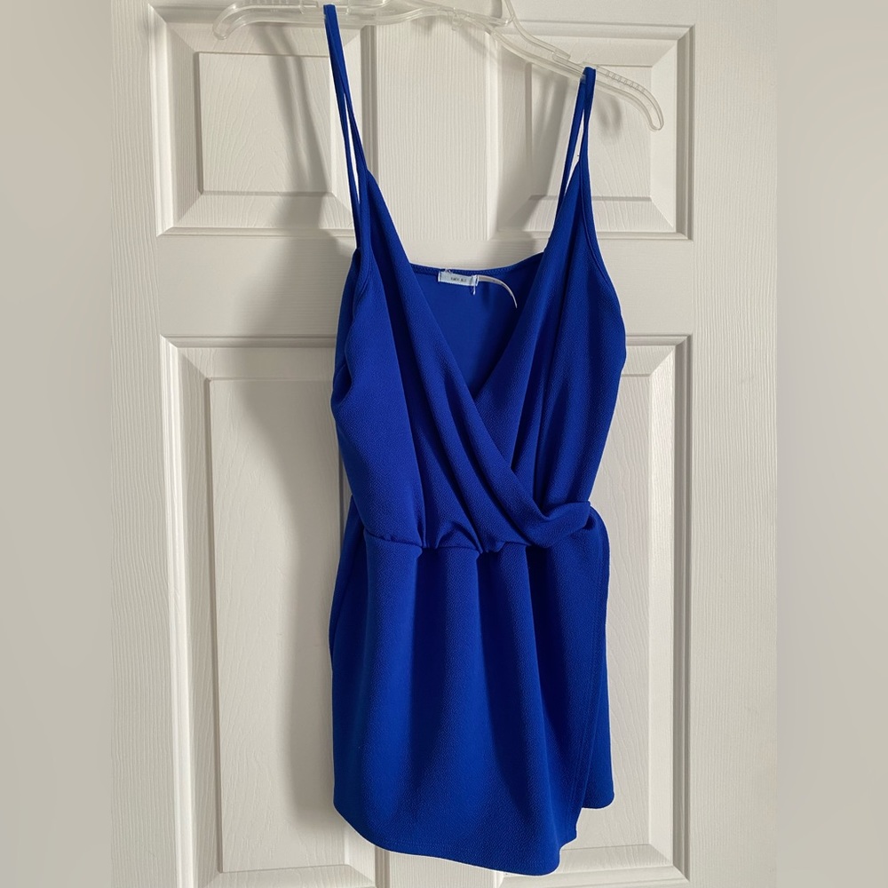 Blue Romper / Skort Dress with Spaghetti Straps, Size Small